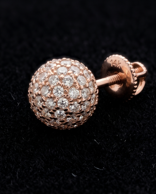 Aretes Bola Pavé - Oro Rosado 14K con Diamantes Naturales